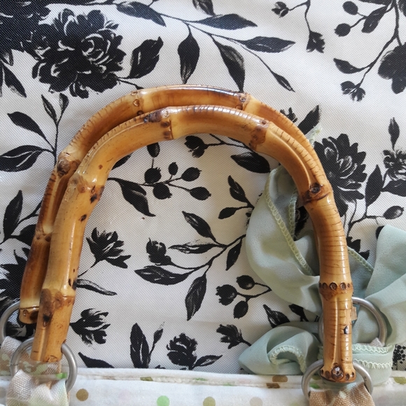 EUC Mint Green Floral Purse with Bamboo Handles - Picture 8 of 11